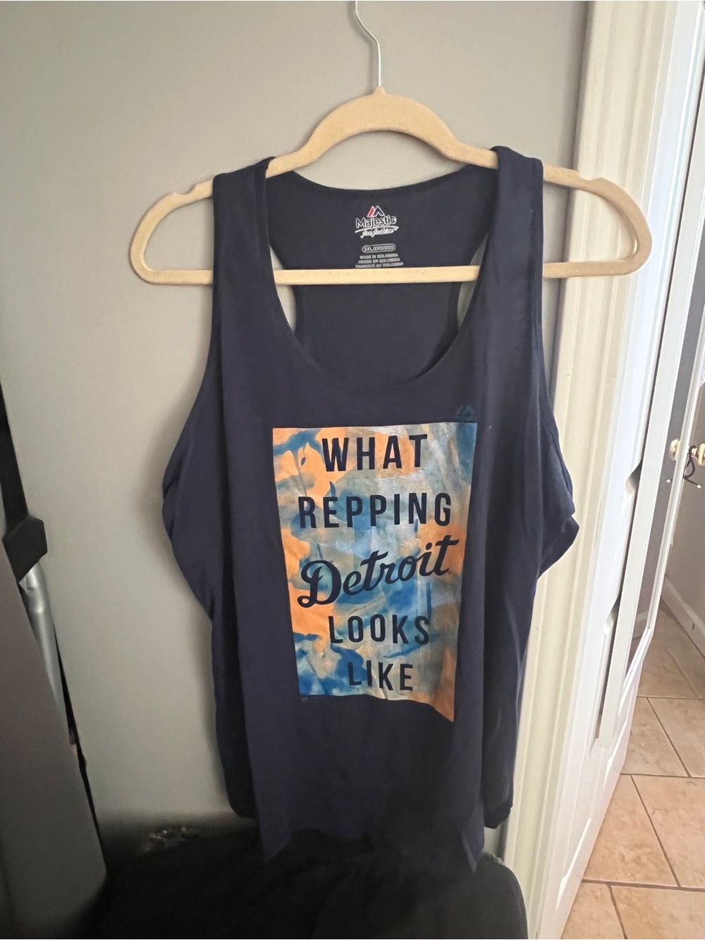 Majestic Navy Blue Detroit Graphic Tank